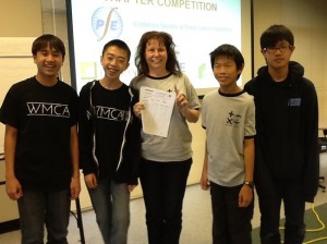 The Suzanne Middle School 1st Place Team Matthew Nguyen, Aaron Chang, Amy Erickson, Ethan Lin, Christopher Wong with adviser Amy Erickson. (Photo courtesy of Walnut Valley)