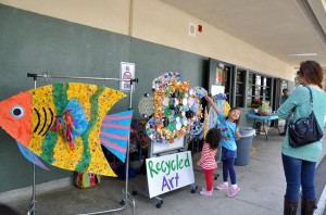 Recycled art was on display at Evergreen Elementary during the Earth Day celebration held on April 25. (Photo by Kelli Gile, Courtesy of Walnut Valley.)