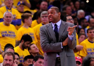 Los Angeles Clippers head coach Doc Rivers during their game against the Golden State Warriors in the second quarter during Game 4 of their Western Conference NBA playoff game at Oracle Arena in Oakland, Calif. on Sunday, April 27, 2014.  (Susan Tripp Pollard/Bay Area News Group)