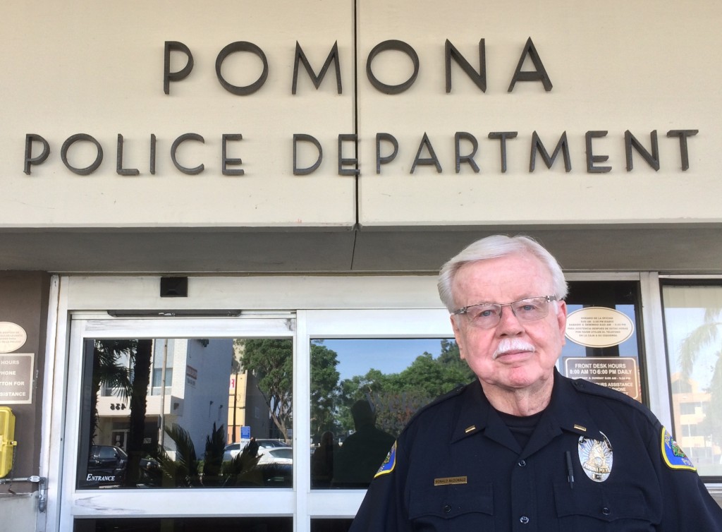 Ron McDonald, 74, has worked for the Pomona Police Department since 1965.  "It wasn't a target," he says of his 50 years. "It just happened." (Photo by David Allen)