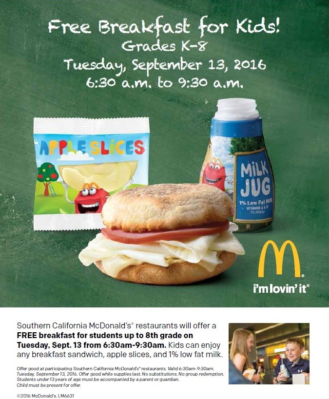 Southern California McDonald’s offering free breakfast for school kids