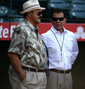 Dodgers scout Mike Brito, left, has been chosen as the International Scout of the Year for 2014. (Keith Birmingham/Staff photographer)