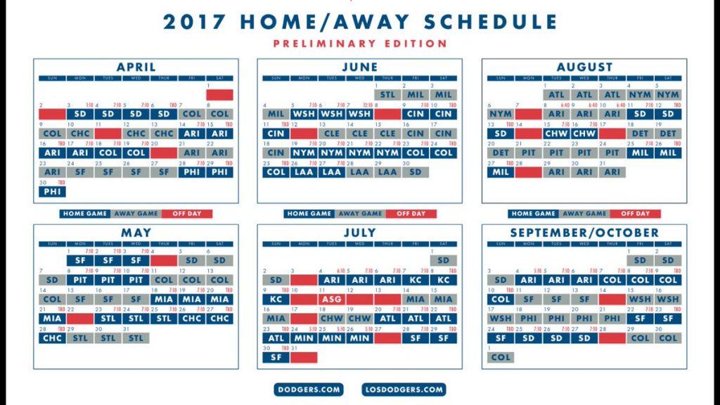 Dodgers 2017 schedule