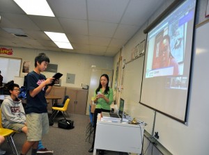 Students ask Nobel Peace Prize winner a question. (Photo by Kelli Gile, courtesy of Walnut Valley Unified)