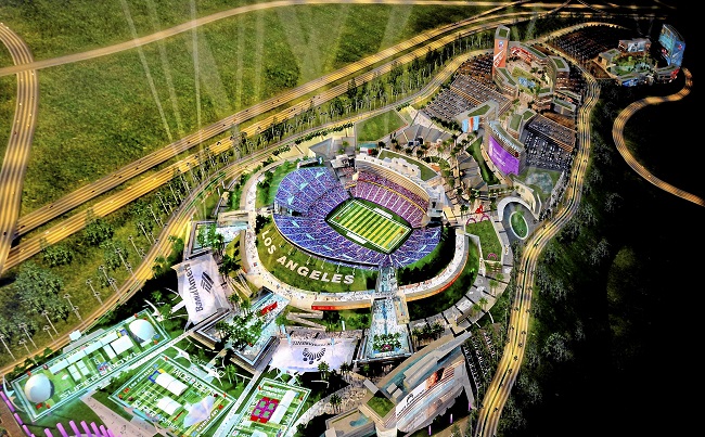 Artist's rendering of proposed "Los Angeles Stadium."  Developer, Edward P. Roski, Jr., 