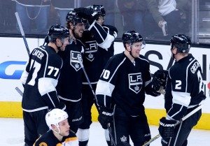 Jeff Carter, far left, is in a slump. (Photo by John McCoy Daily News)
