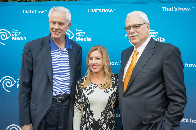 Mitch Kupchack, Jeanie Buss and Phil Jackson at a Time Warner event to honor the late Jerry Buss in Los Angeles. Photo by David Crane/Los Angeles Daily News