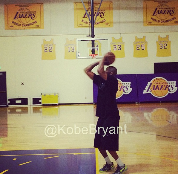 Kobe Bryant posted a picture on his Instragram account, shooting a free throw Sunday at the Lakers' practice facility in El Segundo.