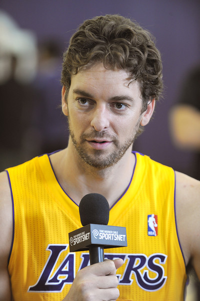 Pau Gasol is interviewed.The Los Angeles Lakers held a media day at their El Segundo practice facility. Players were photographed for team materials, and interviewed by the press. El Segundo, CA. 9/27/2013. photo by (John McCoy/Los Angeles Daily News)