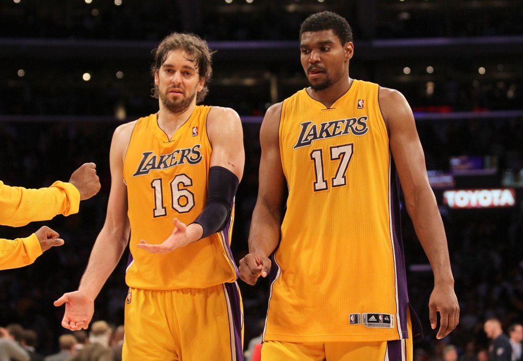 A trade that would bring Andrew Bynum, right, to Los Angeles and send Pau Gasol, left, to Cleveland, is not going to happen, a source tells the Daily News. Gasol and Bynum are seen here after losing 103-100 to the Oklahoma City Thunder in Game Four of the Western Conference Semifinals on May 19, 2012, at Staples Center.  (Photo by Stephen Dunn/Getty Images