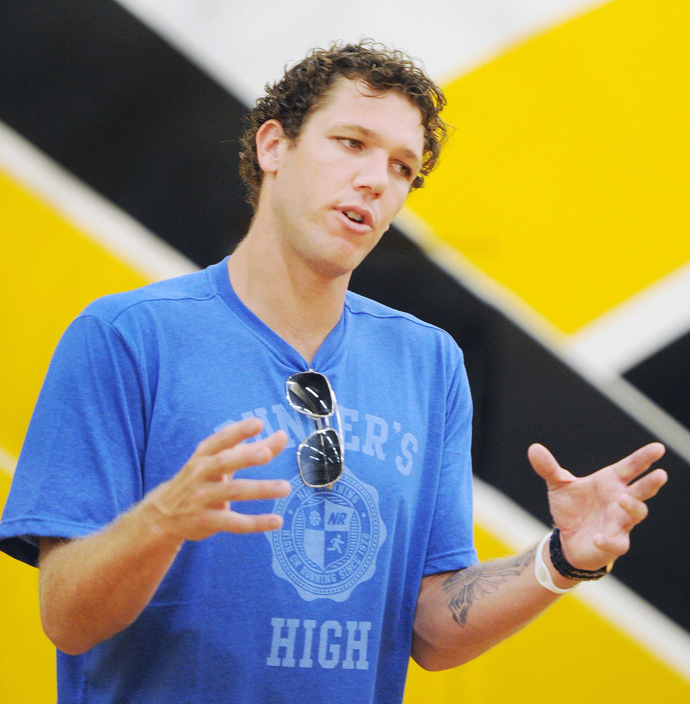Los Angeles Laker Luke Walton visited Don Bosco Technical Institutes Marco Nunez Basketball Camp that ends today, Thursday, July 28, 2011.  Walton gave an inspiring discussing on basketball, education and motivated players in the basketball camp to strive to achieve their best and gave examples from his youth and how he has achieve his success.(SGVNStaff Photo by Walt Mancini/SXCity)