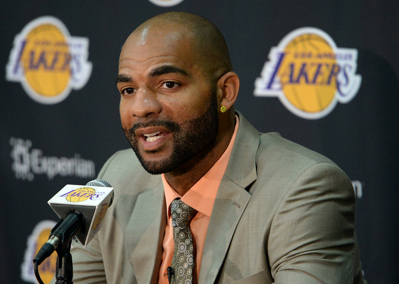 "The Los Angeles Lakers held a press conference to announce the addition of Carlos Boozer to the team Friday, July 25, 2014, El Segundo, CA.