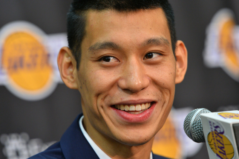 Lakers introduce newest player Jeremy Lin to the gathered media at the Toyota Sports Center training facility in El Segundo.   Photo by Brad Graverson/The Daily Breeze/ 07/24/14"