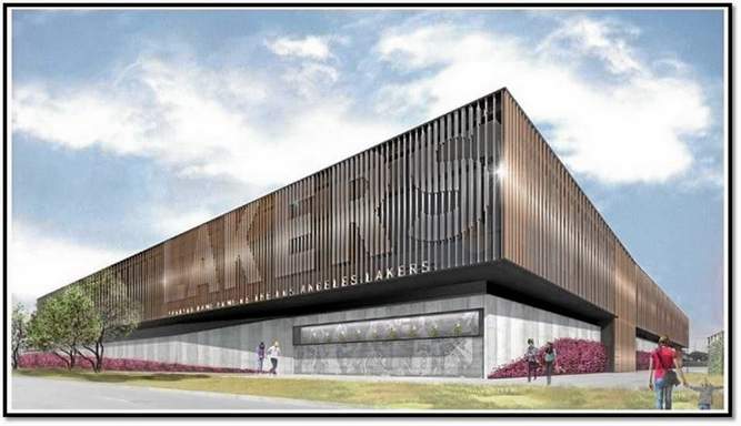 Artist's rendtion of the new Los Angeles Lakers practice facility in El Segundo. 