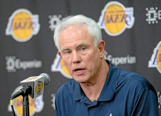 The Los Angeles Lakers had the number 2 pick in the NBA draft and selected D'Angelo Russell from Ohio State Thursday, June 25, 2015, El Segundo, CA. Lakers General Manager Mitch Kupchak discusses the selection of Russell with the media from the Toyota Sports Center practice facility. Photo by Steve McCrank/Staff Photographer