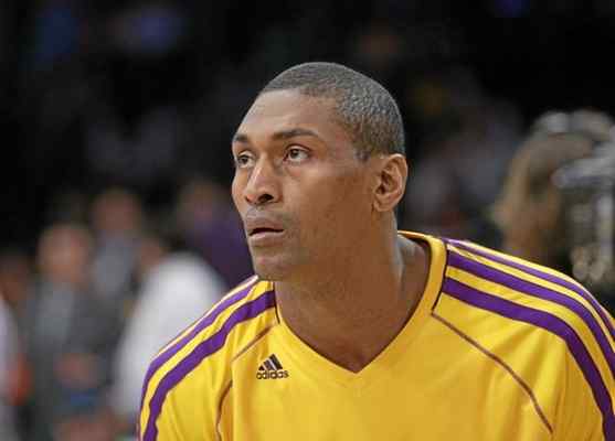 Lakers' Metta World Peace looks on during practice for an NBA basketball game against the Houston Rockets in Los Angeles, Wednesday, April 17, 2013. (AP Photo/Jae C. Hong) 