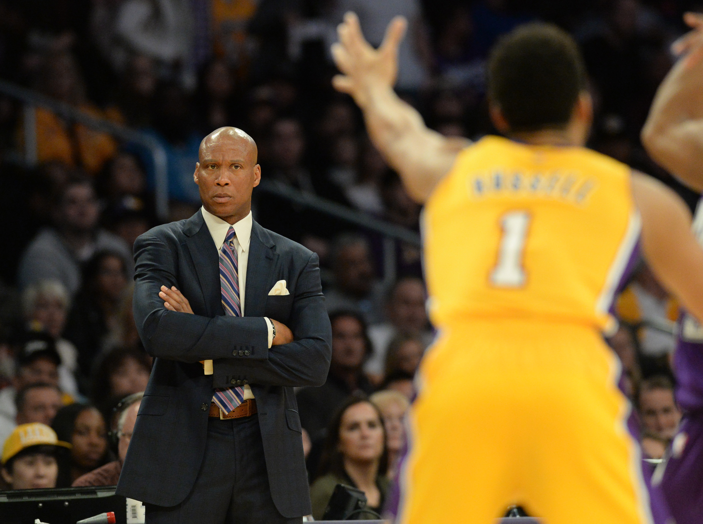 Lakers coach Byron Scott fired back at Clippers analyst Don Maclean amid criticism on how he has used rookie point guard D'Angelo Russell. Photo by Steve McCrank/Staff Photographer