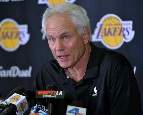 Lakers general manager Mitch Kupchak: "Wins and losses, I couldn’t pick a number. I could guess. But I would not guess in front of you. That’s not something I would do. That’s something I would stare at for the rest of the year." (Robert Casillas - Staff Photographer) 
