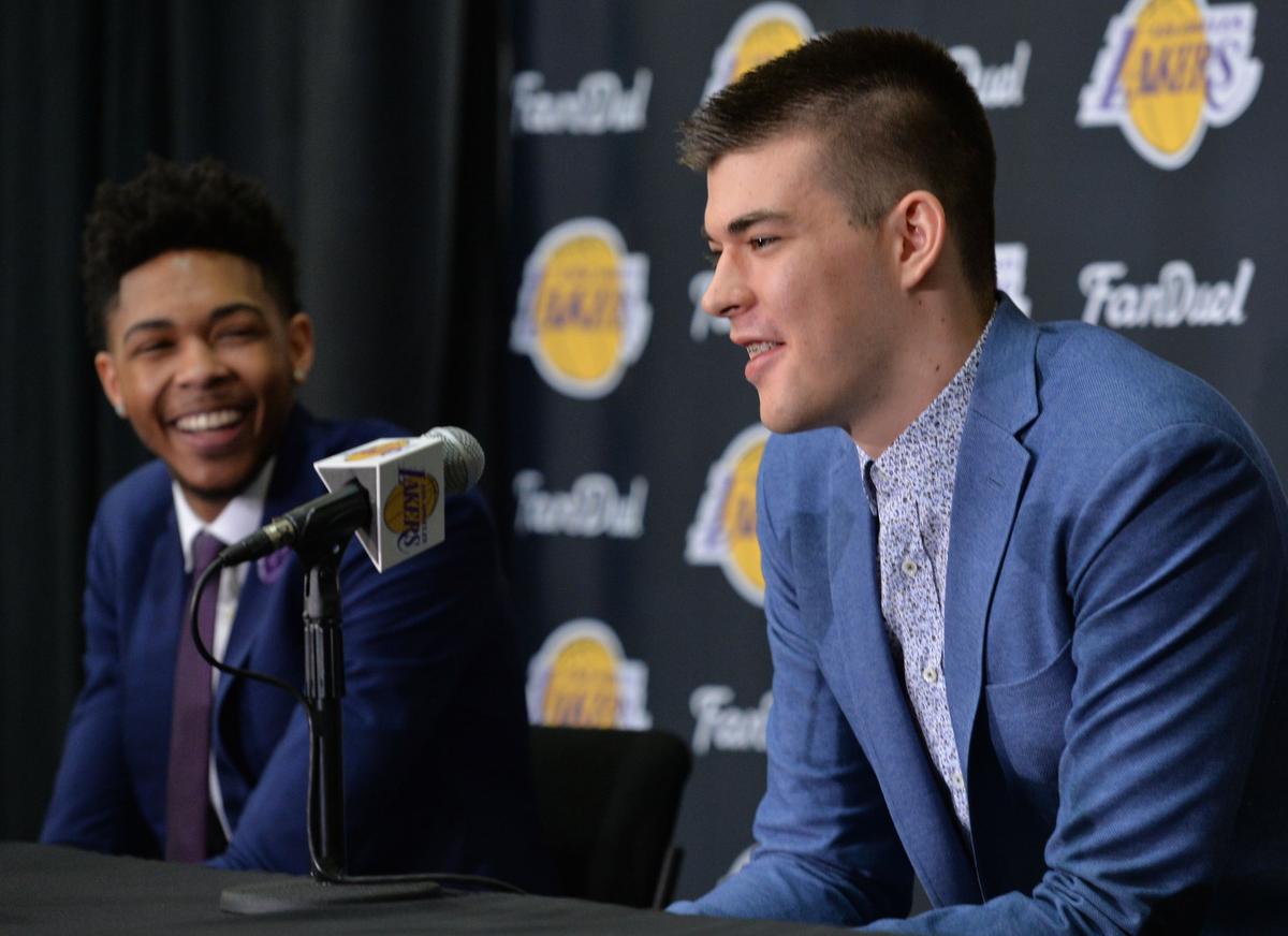 Lakers press conference to introduce 2016 draft picks Brandon Ingram and Ivica Zubac at practice facility in El Segundo Tuesday July 5, 2016. Zubac gets a laugh from media. Photo By  Robert Casillas / SCNG