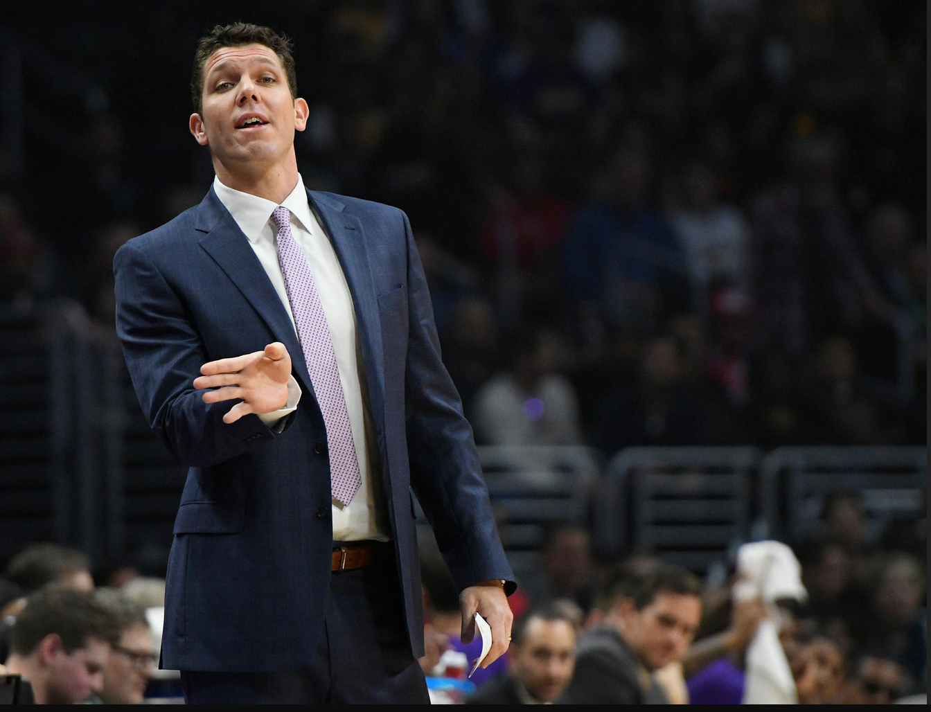 Los Angeles Lakers head coach Luke Walton on the sidelines in the first half. The Clippers defeated the Lakers 113-97 at Staples Center in Los Angeles, CA 1/14/2017. Photo by John McCoy/Los Angeles Daily News (SCNG)