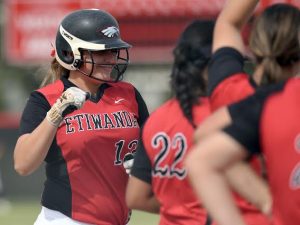 Etiwanda's Megan Stevens runs to home base after hitting a home run against St. Lucy's at Etiwanda High School in Rancho Cucamonga, CA, Tuesday, May 3, 2016. (Photo by Jennifer Cappuccio Maher/Inland Valley Daily Bulletin)