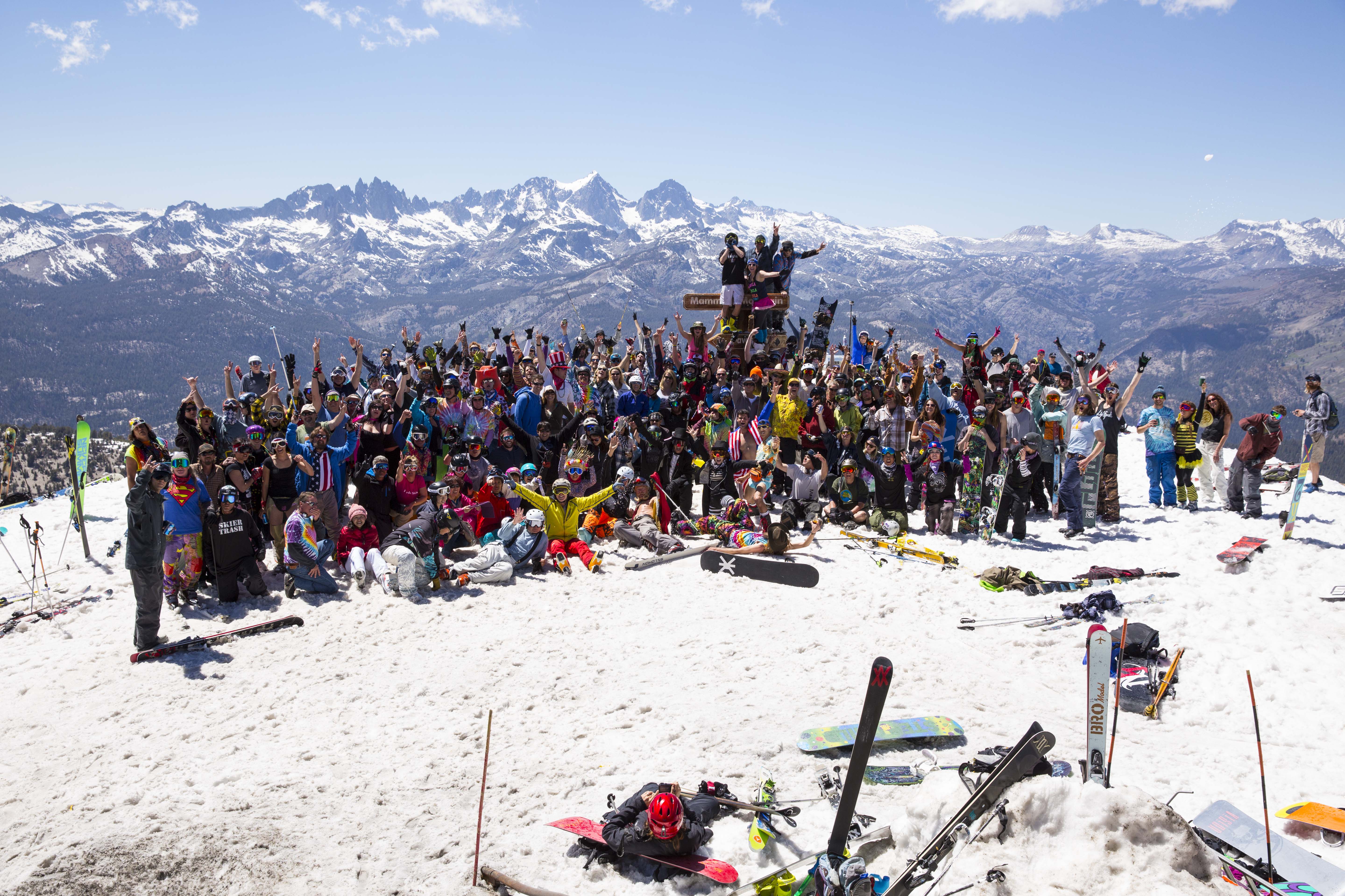 OK, everyone, say "cheese!" This was the scene at Mammoth Mountain on Memorial Day, the day of skiing and snowboarding this season at the resort. (Mammoth Mountain photo)