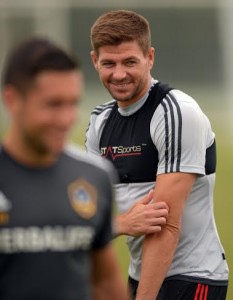 Former Liverpool star Steven Gerrard practices for the first time with the L.A. Galaxy at StubHub Center in Carson, CA on Tuesday, July 7, 2015. (Photo by Scott Varley, Daily Breeze)