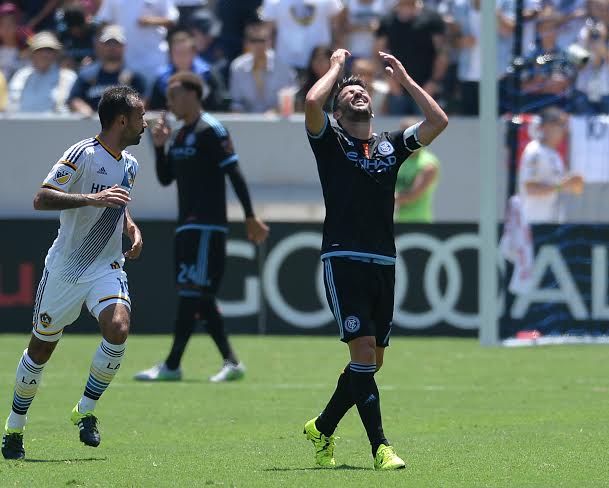 New York City FC's David Villa shows his frustration against the LA Galaxy in a sold-out MLS soccer game at the StubHub Center Sunday, August 23, 2015, Carson, CA.  The Galaxy crushed NYC 5-1.Los Angeles Galaxy vs. New York City Football Club.Photo by Steve McCrank/Staff Photographer