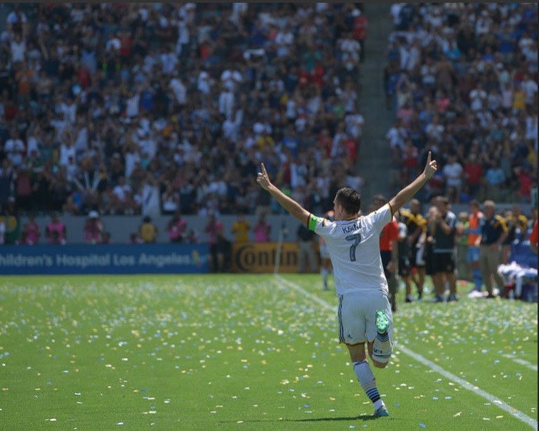 Robbie Keane celebrates a goal in the Galaxy's 5-1 win over NYCFC. Photo by Steve McCrank/Staff photographer