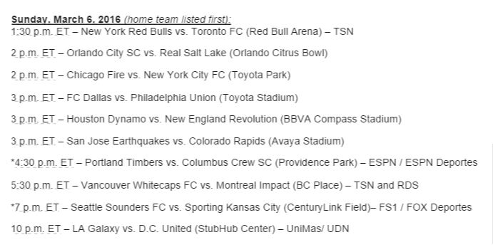 Full MLS schedule for the first day of the season.
