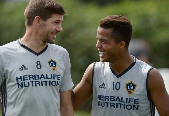 Giovani dos Santos (right) is expected to return from a left quad strain while Steven Gerrard (left) will be out with a left calf strain.