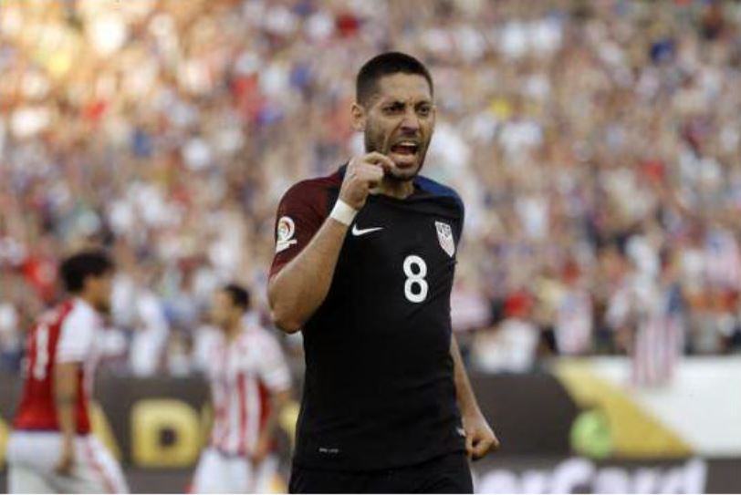 United States' Clint Dempsey (8) reacts after scoring against Paraguay during the first half of a Copa America Group A soccer match Saturday, June 11, 2016, in Philadelphia. (AP Photo/Matt Rourke)