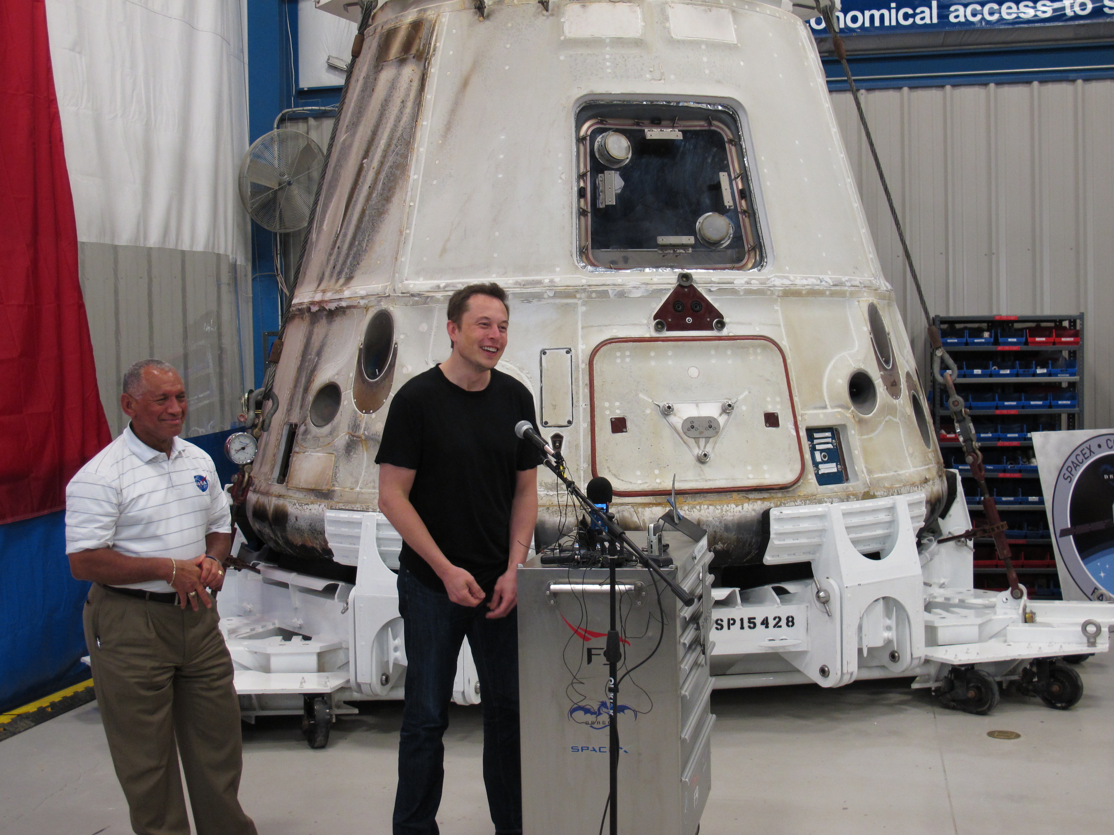 Elon Musk speaking at the SpaceX rocket testing site in McGregor, Texas