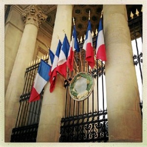 The tricolor flies outside the French senate in Paris