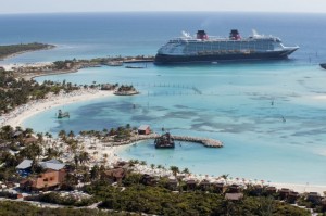 Disney Dream docks at Castaway Cay, Disney’s private island in the tropical waters of the Bahamas. (David Roark, photographer) 