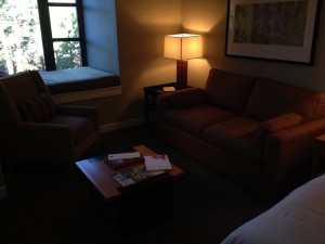 Nice couch offers plenty of seating in room at Westin Monache Resort in Mammoth. (Photo by Richard Irwin)