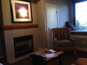 Gas fireplace warms studio suite at Westin Monache Resort in Mammoth. (Photo by Richard Irwin)