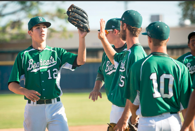 Bonita High teammates congratulate each other after a 3-1 win vs Sonora High at Sonora's La Habra, Calif. campus field March 31, 2015. (Photo by Leo Jarzomb/Whittier Daily News)