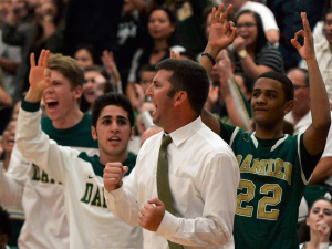 Damien head coach Matt Dunn reacts after a basket against Cathedral in the second half of the CIF State Division 3 Regional Basketball Final at Colony High School in Ontario, Calif., on Saturday, March 21, 2015. Damien won 68-62. (Photo by Keith Birmingham/ Pasadena Star-News)