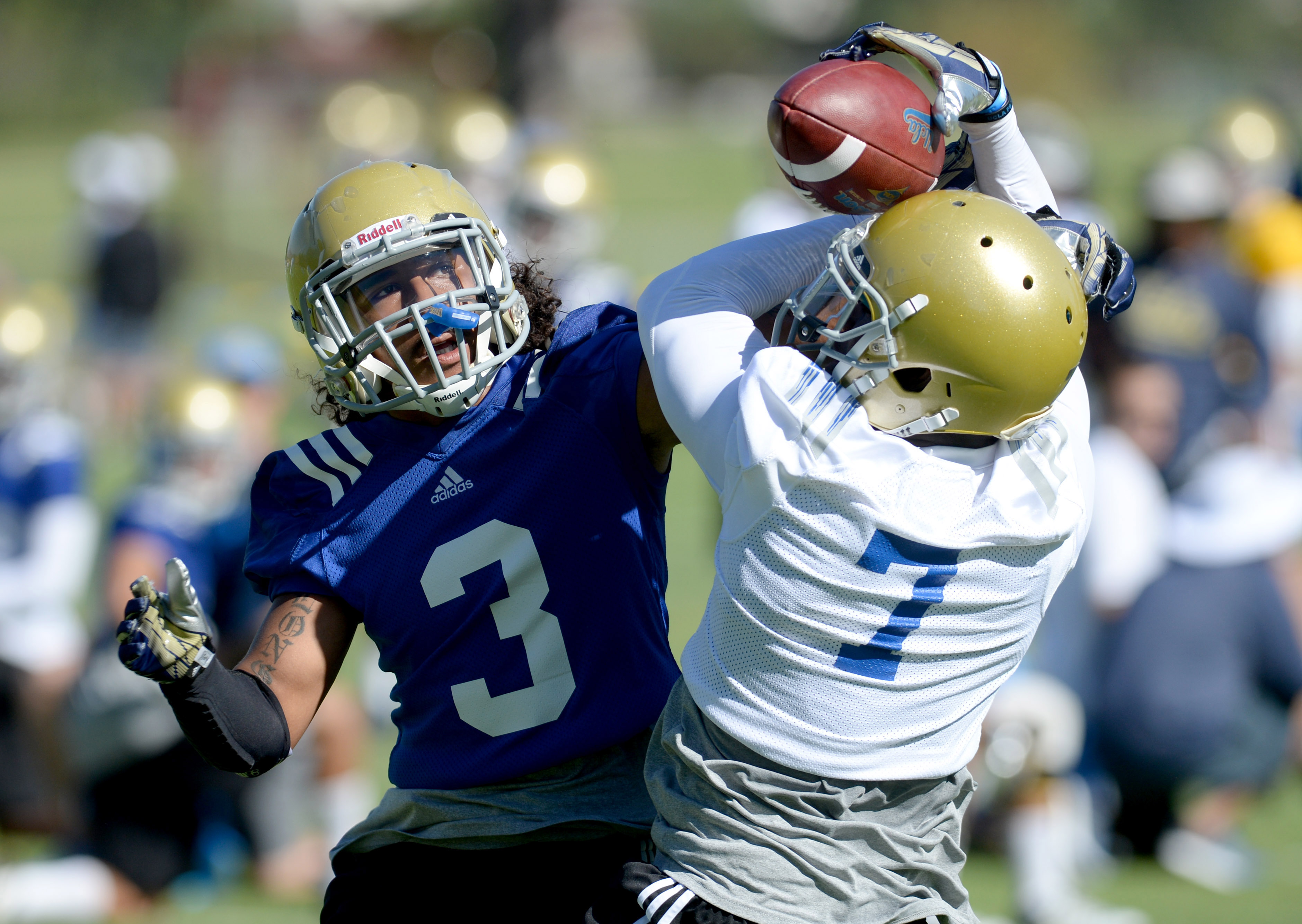 UCLA safety Randall Goforth will miss the season after separating both shoulders earlier this year. He is pictured practicing in San Bernardino on Aug. 5, 2014. ( John Valenzuela/The Sun)