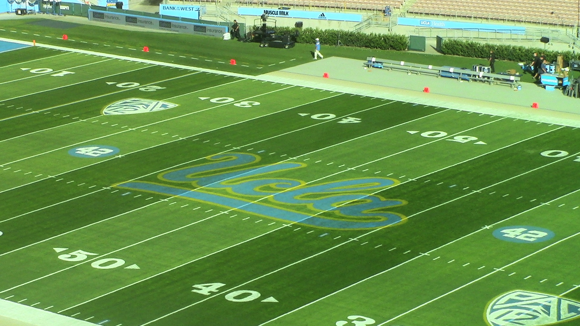 Jackie Robinson's No. 42 is now painted on both sides of UCLA's midfield logo at the Rose Bowl.