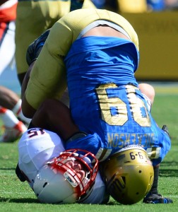 UCLA defensive lineman Matt Dickerson (99) will be one of the two players expected to try and replace Eddie Vanderdoes. (Keith Birmingham/Staff)