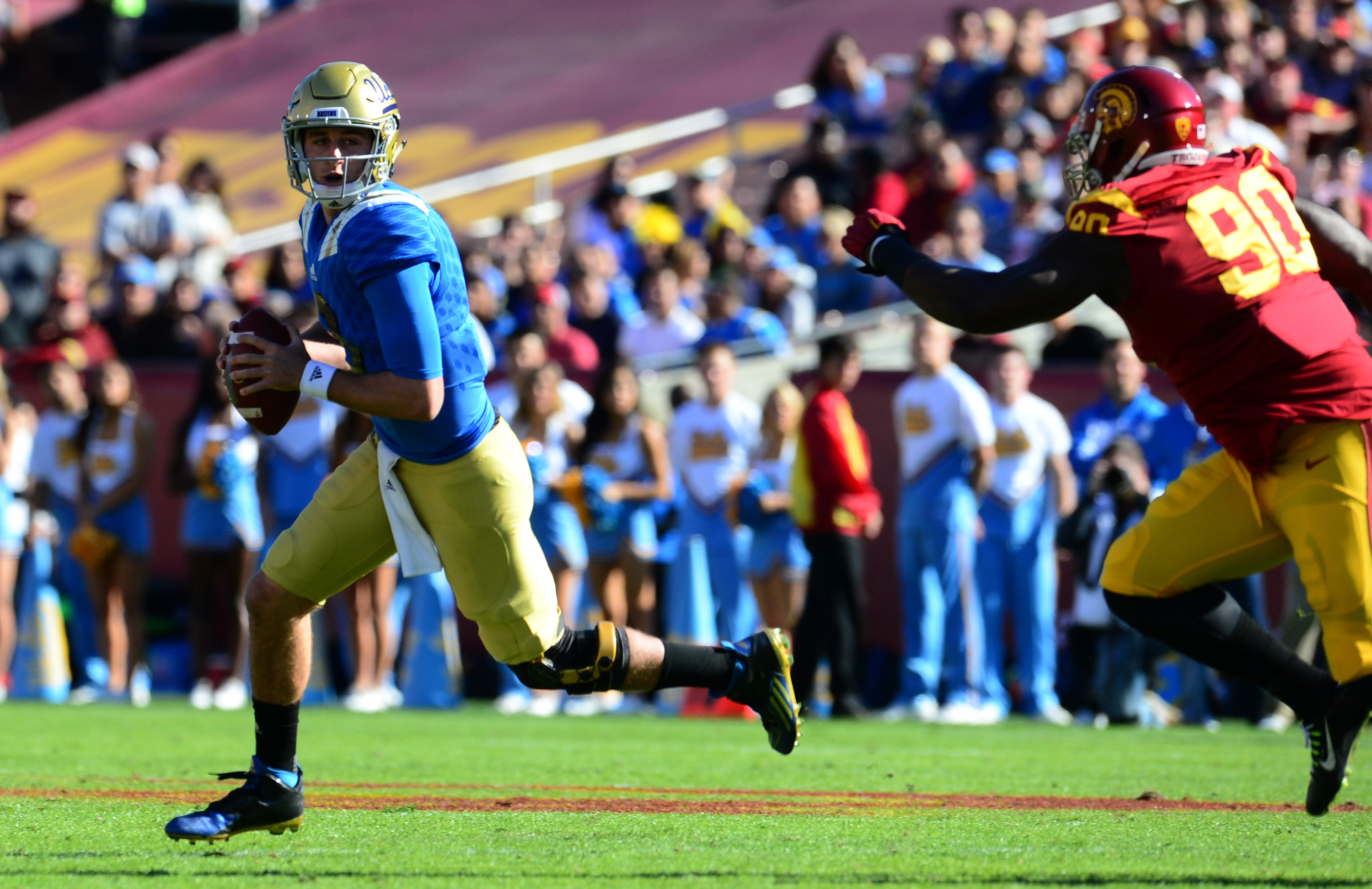 UCLA quarterback Josh Rosen (3) had three turnovers in Saturday's loss to USC, but still finished as the Pac-12's best offensive freshman. (Keith Birmingham/Staff)