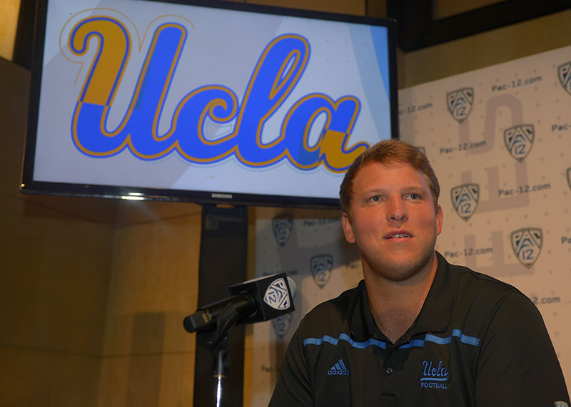 UCLA offensive tackle Conor McDermott speaks with the media at Pac-12 Media Day. (Photo by John McCoy/So Cal News Group)