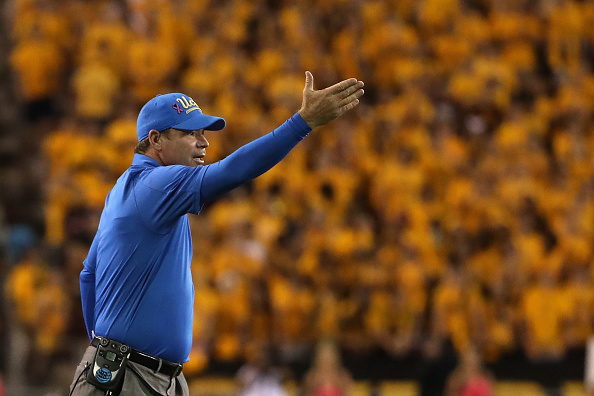 Head coach Jim Mora hired his third offensive coordinator in six years at UCLA this season. (Photo by Christian Petersen/Getty Images)