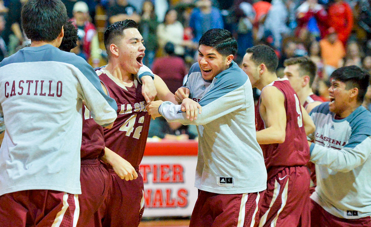 La Serna's Andrew Ramos (42) celebrates their win over Whittier in their Del Rio League boys basketball game on Wednesday January 27, 2016. La Serna defeated Whittier 44-43. (Photo by Keith Durflinger/Whittier Daily News)